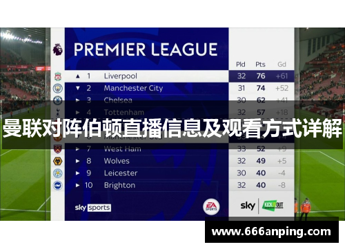 曼联对阵伯顿直播信息及观看方式详解